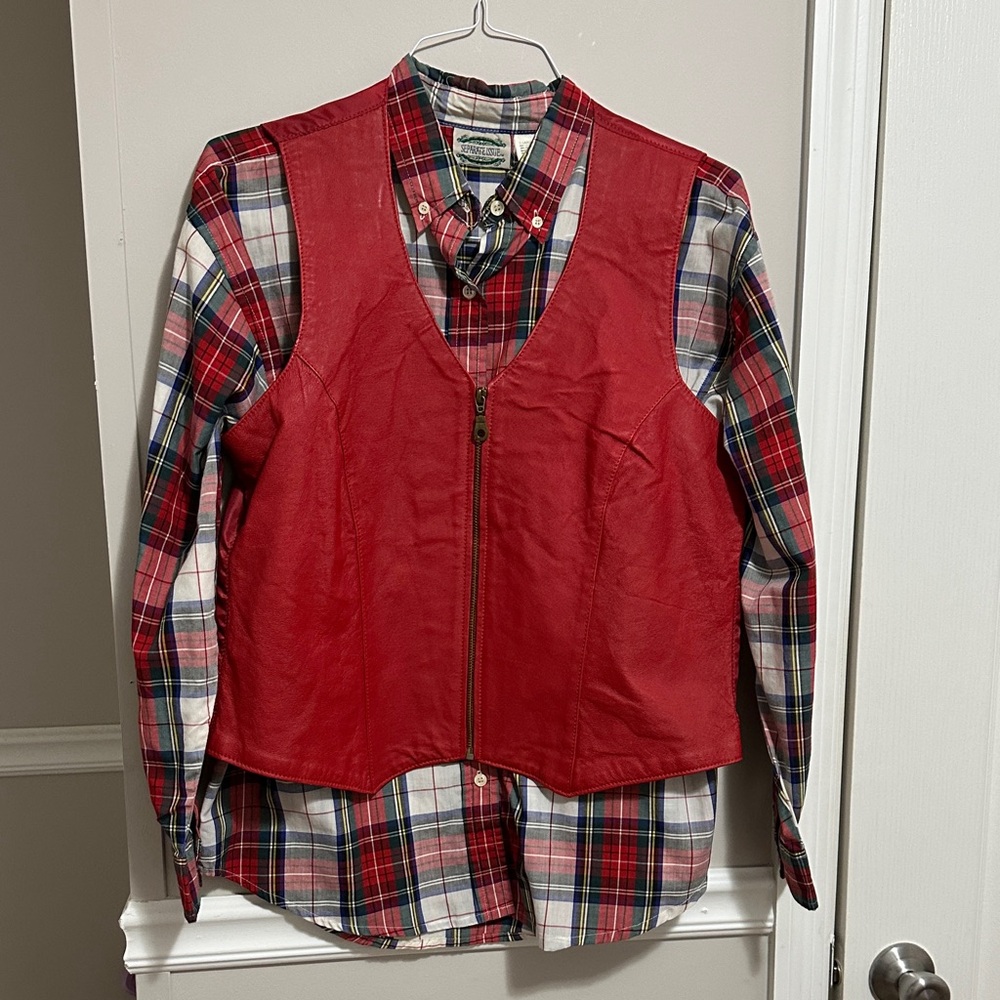 Styleworks Red genuine leather Zip-Up Vintage Vest men’s sz XL - Picture 7 of 10